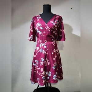 One Clothing Burgundy Floral Midi Dress